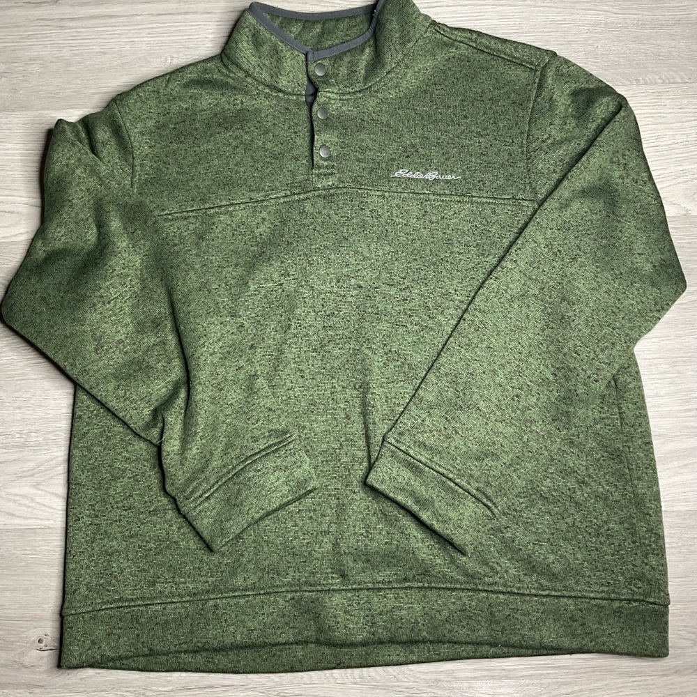 Eddie Bauer Sweatshirt Mens Extra Large Green Snap Button Mock Neck‎ Long Sleeve